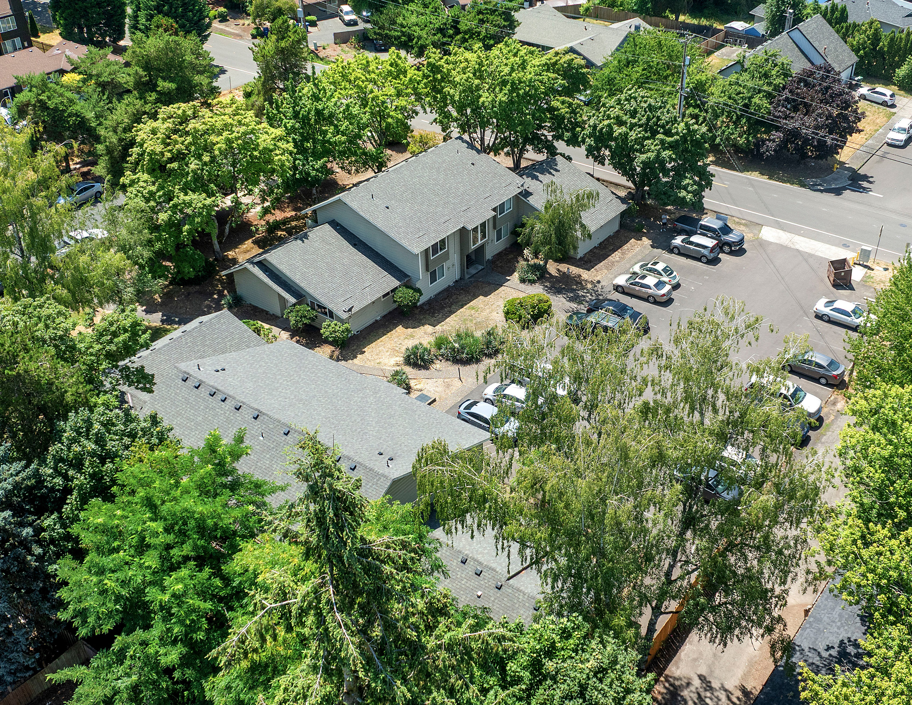 Aerial view of the property and grounds